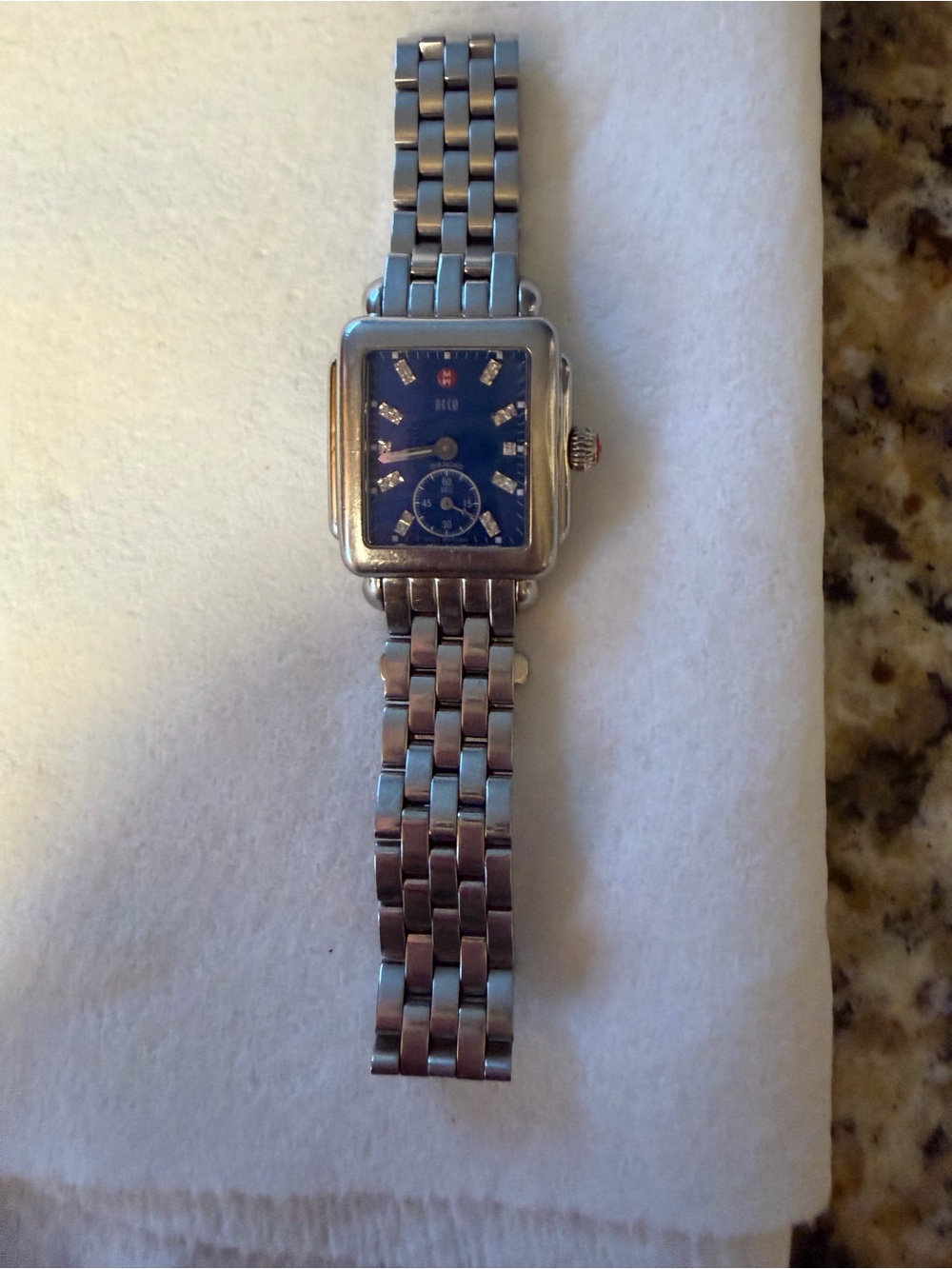 Michele Deco Diamond Watch w Blue Dial Swiss movement